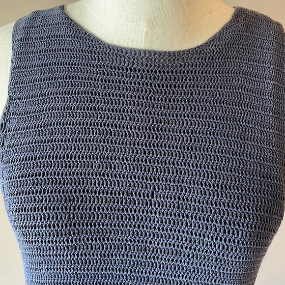THEORY SAKS FIFTH AVENUE CROCHET COTTON SLEEVELESS DRESS YURI VERSE NAVY size M - Picture 3 of 12